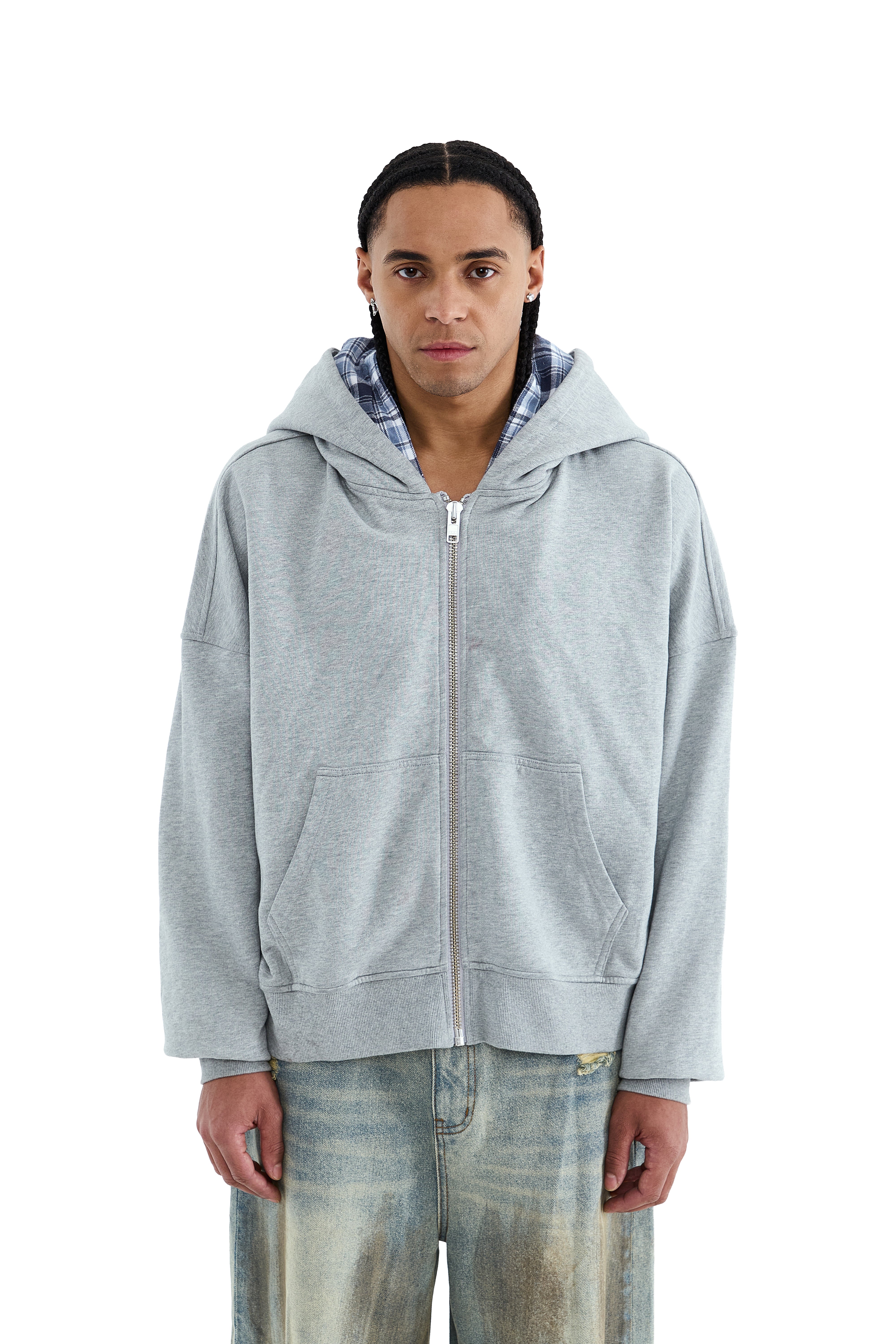 DOUBLE HOOD ZIP HOODIE BLUE