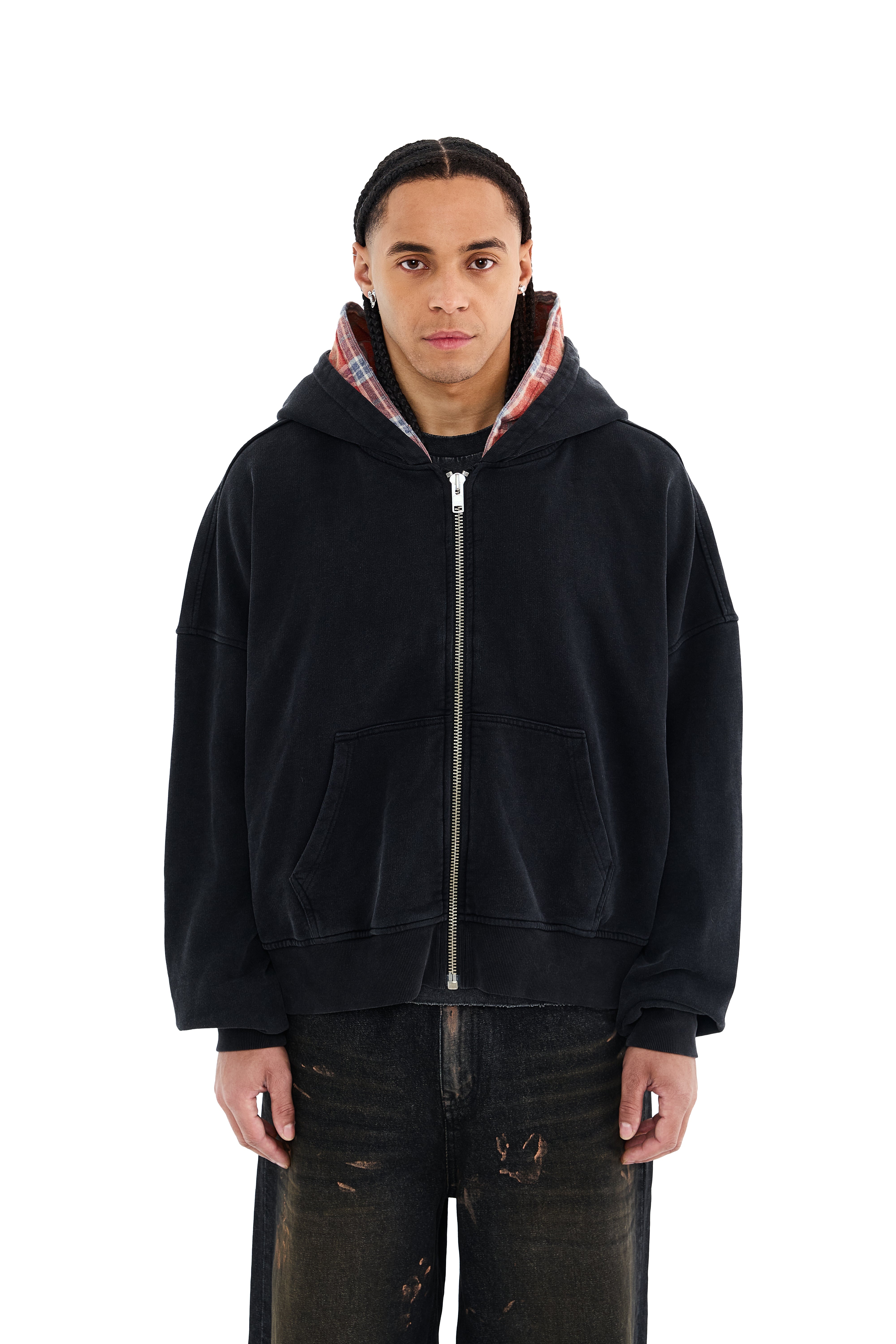 DOUBLE HOOD ZIP HOODIE RED